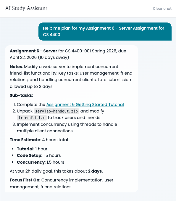 Centered AI Assistant helping with assignment planning