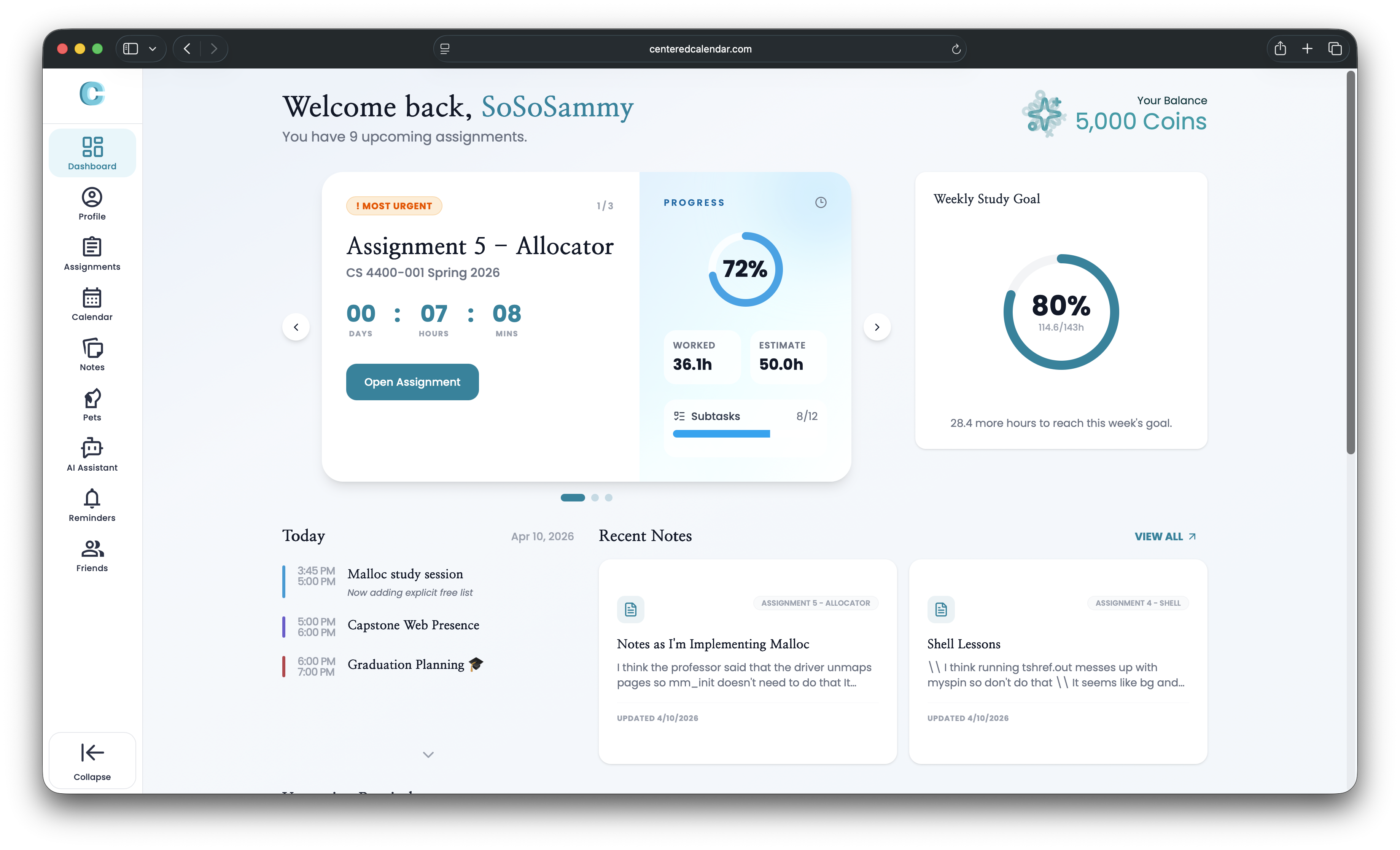 Centered dashboard