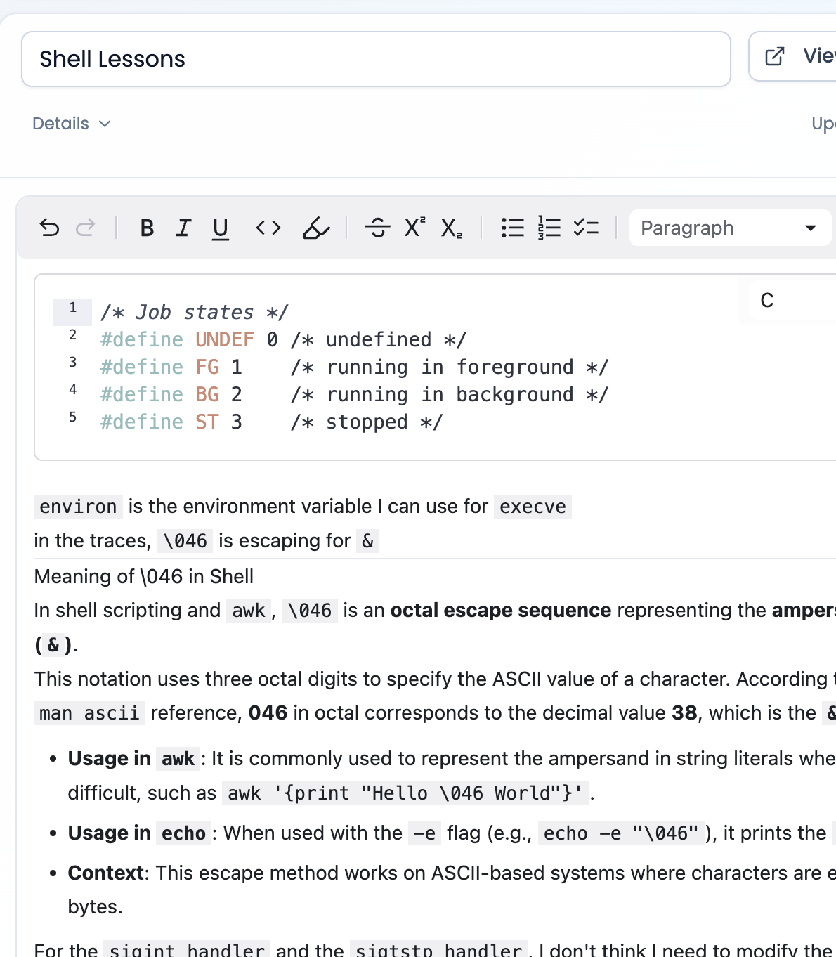 A note being edited in Centered