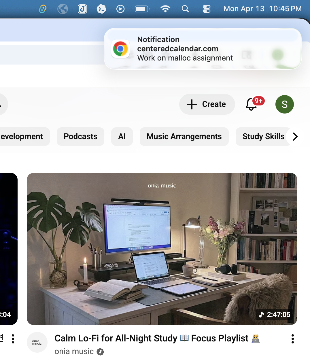 Notification from Centered saying to work on an assignment