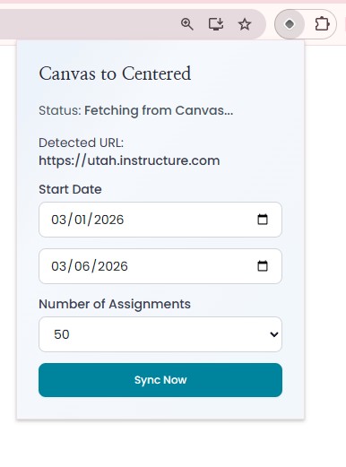 Centered browser extension syncing assignments