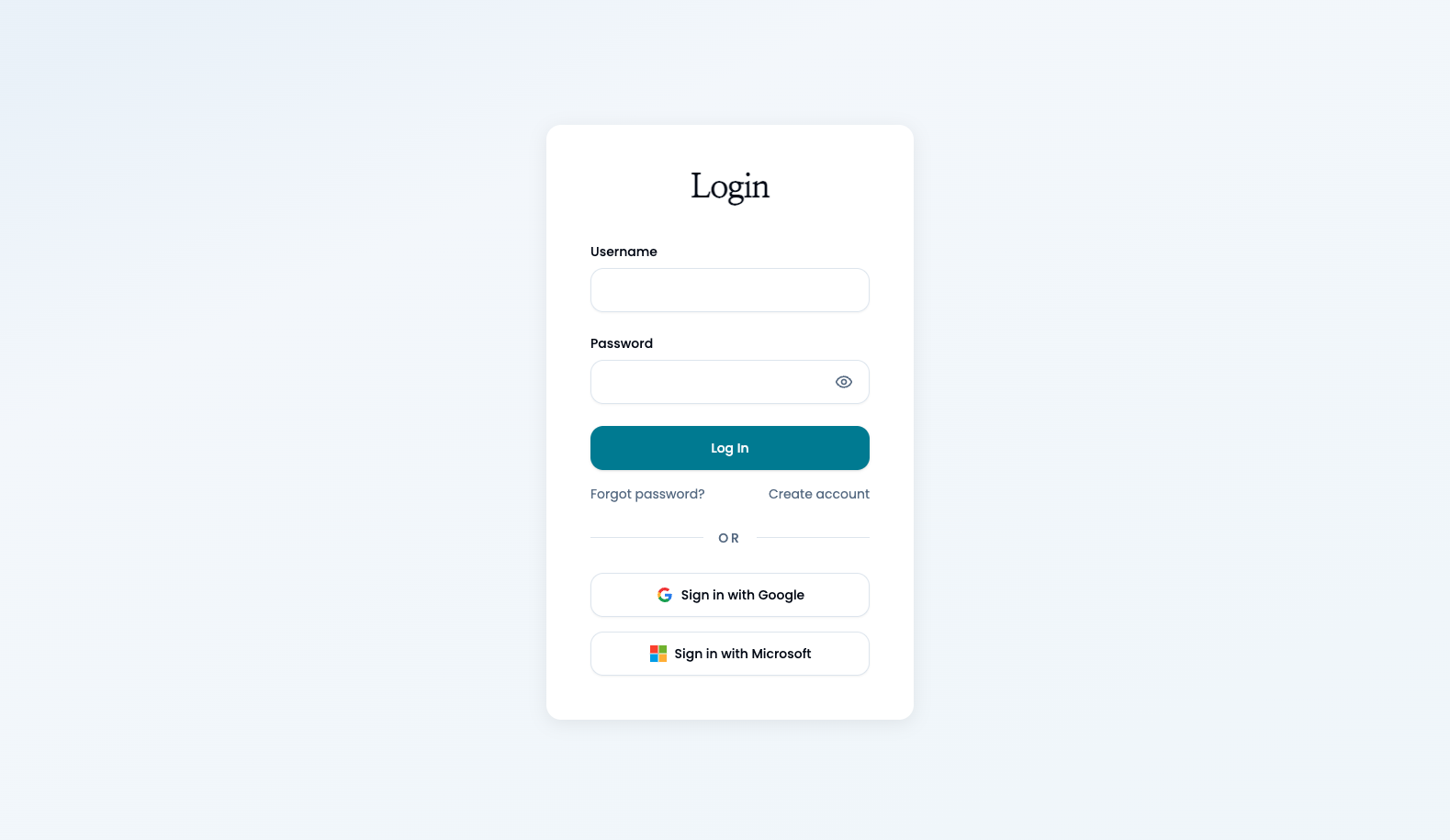 Centered login screen